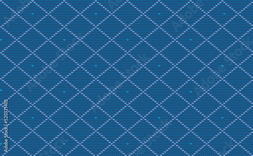 Blue Knitted Pattern Vector  Embroidery Diagonal Background  Graphic Decorative for print