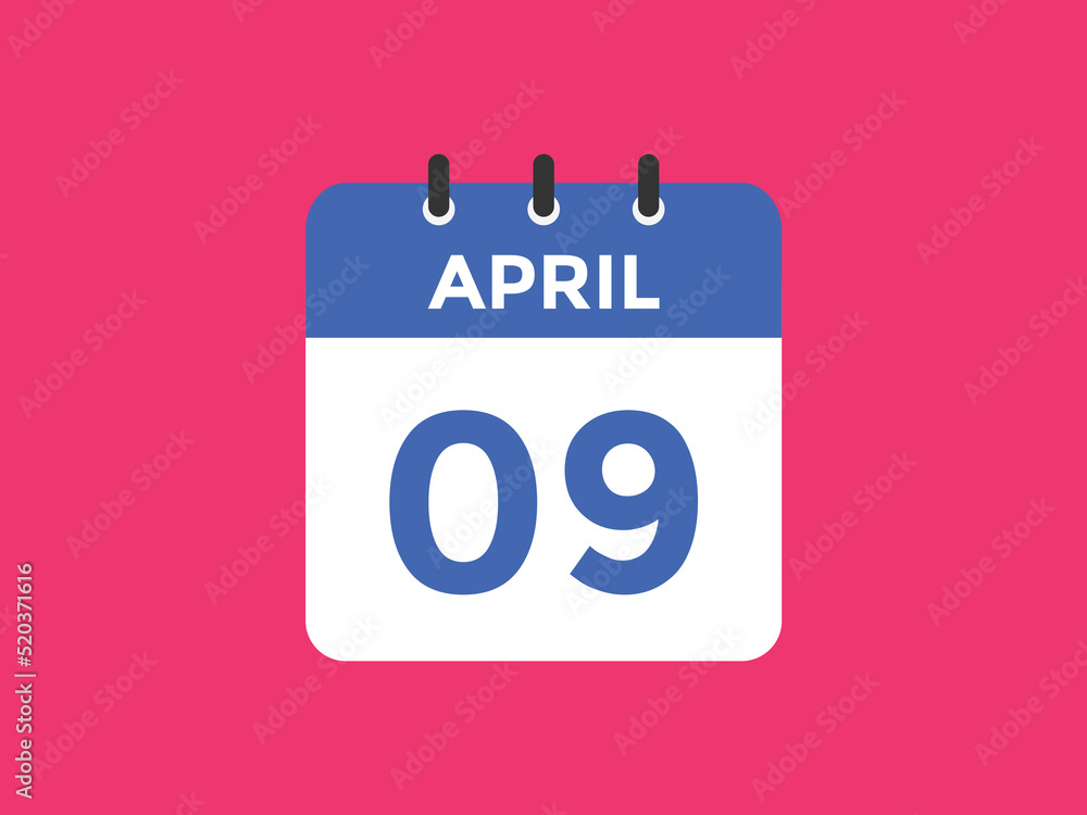 April 9 calendar reminder. 9th April daily calendar icon template. Vector illustration
April 9 calendar reminder. 9th April daily calendar icon template. Vector illustration
