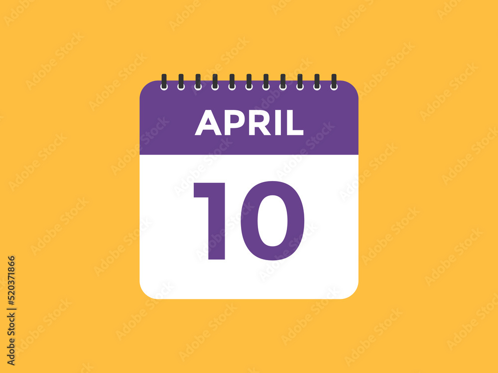 April 10 calendar reminder. 10th April daily calendar icon template. Vector illustration
April 10 calendar reminder. 10th April daily calendar icon template. Vector illustration