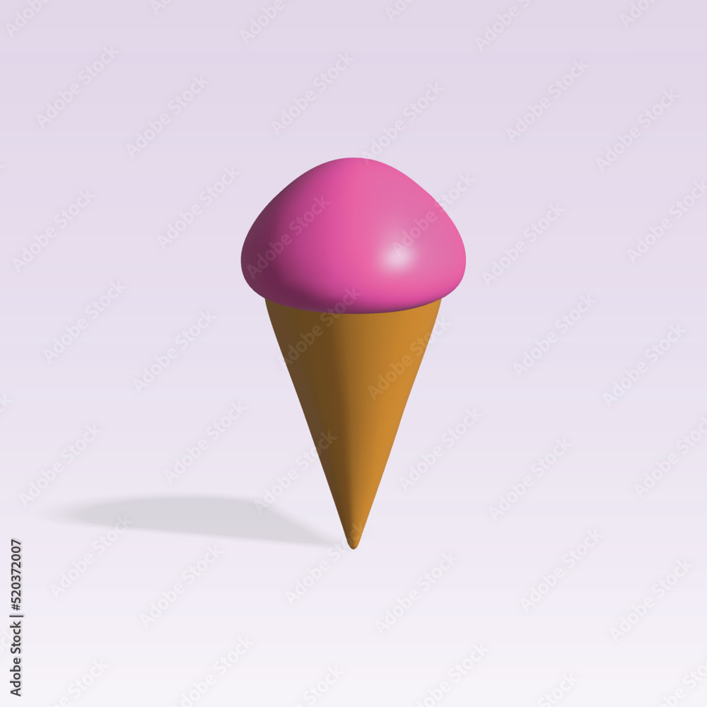 ice cream cone vector 3d icon. pink ice cream cone 3d illustration. ice cream cone vector 3d icon. pink ice cream cone 3d illustration.