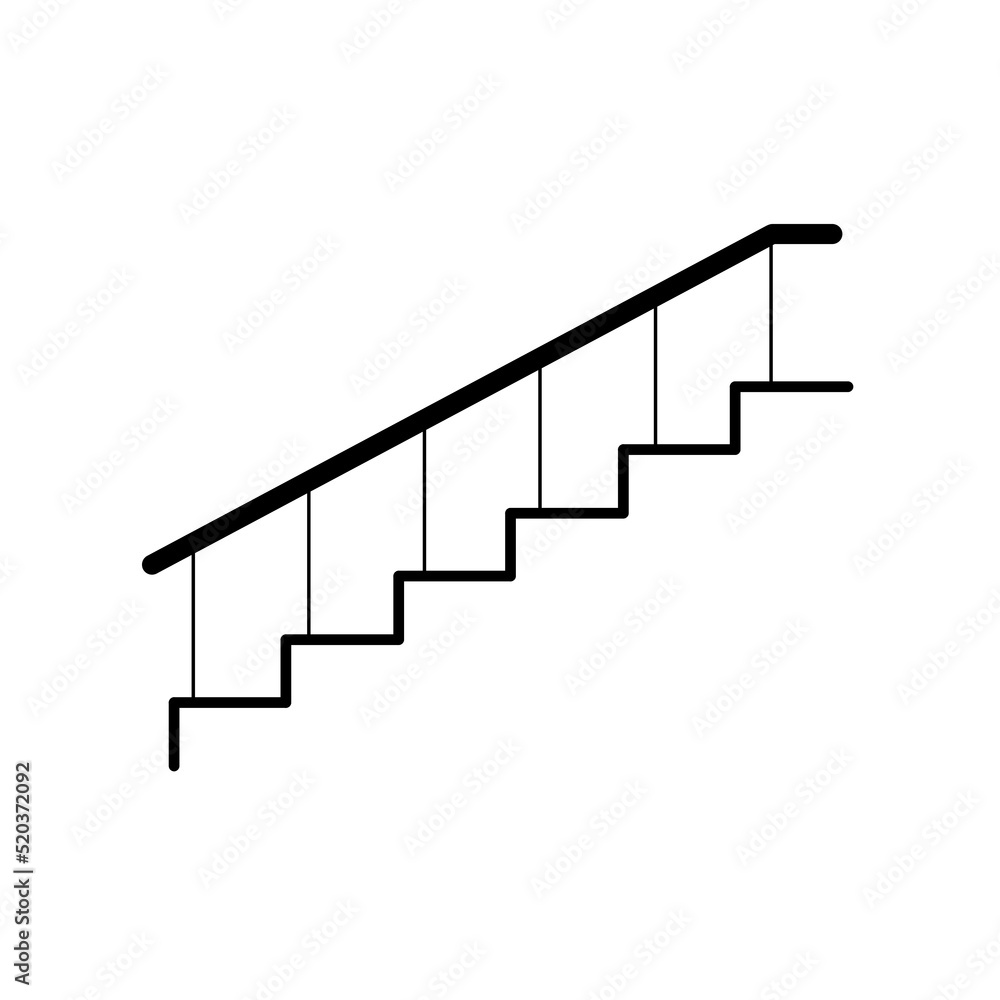 Stairs with handrail vector icon symbol isolated on white background Stairs with handrail vector icon symbol isolated on white background