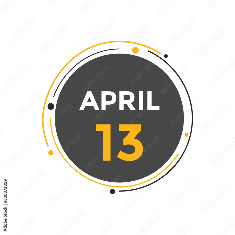 April 13 Calendar icon Design. Calendar Date 13th April. Calendar template April 13 Calendar icon Design. Calendar Date 13th April. Calendar template