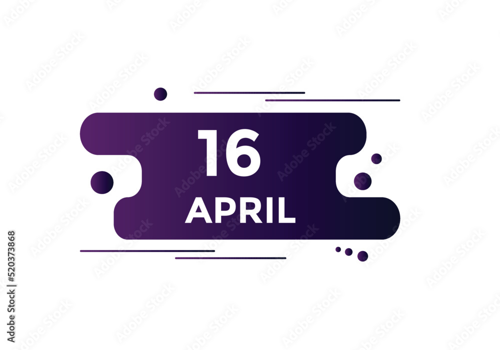 Fototapeta premium April 16 calendar reminder. 16th April daily calendar icon template. Vector illustration 