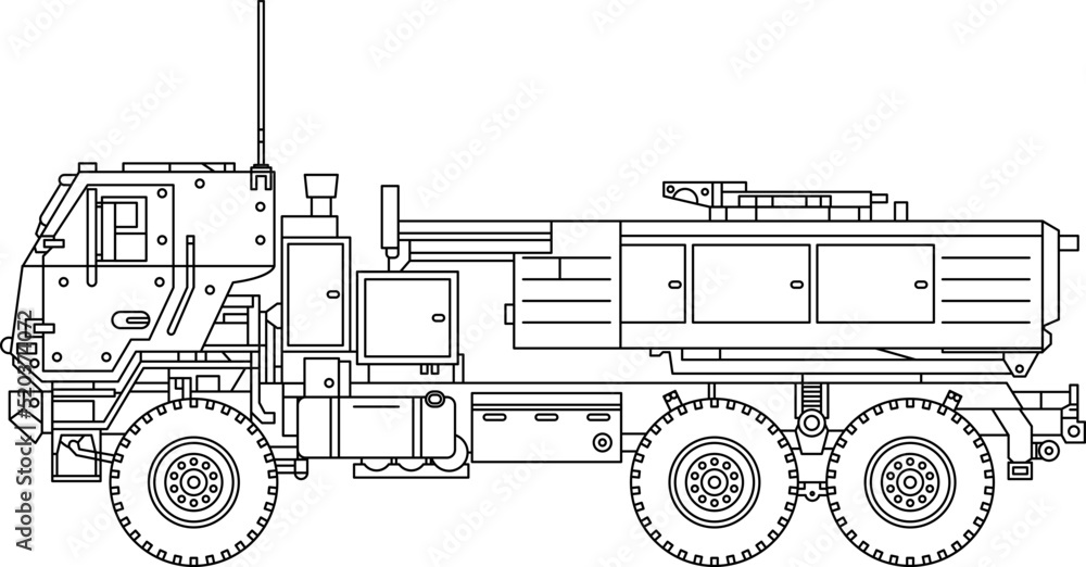 Lockheed Martin M142 HIMARS - High Mobility Artillery Rocket System vector illustration.