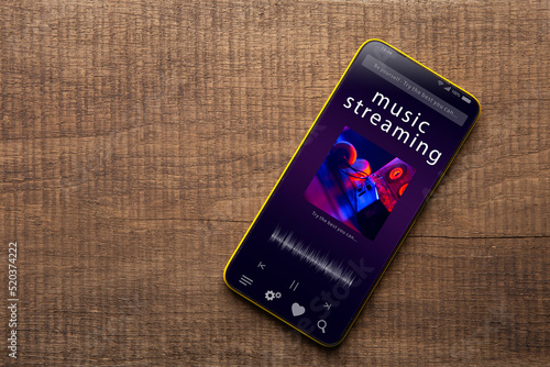Streaming service. Listen music online concept online music player app on smartphone