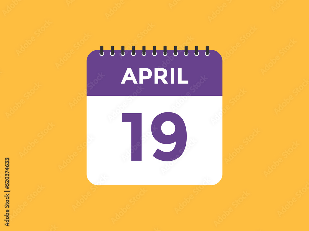 April 19 Calendar icon Design. Calendar Date 19th April. Calendar template
April 19 Calendar icon Design. Calendar Date 19th April. Calendar template