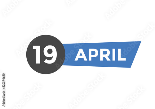 April 19 Calendar icon Design. Calendar Date 19th April. Calendar template 
