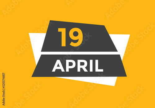 April 19 Calendar icon Design. Calendar Date 19th April. Calendar template 

