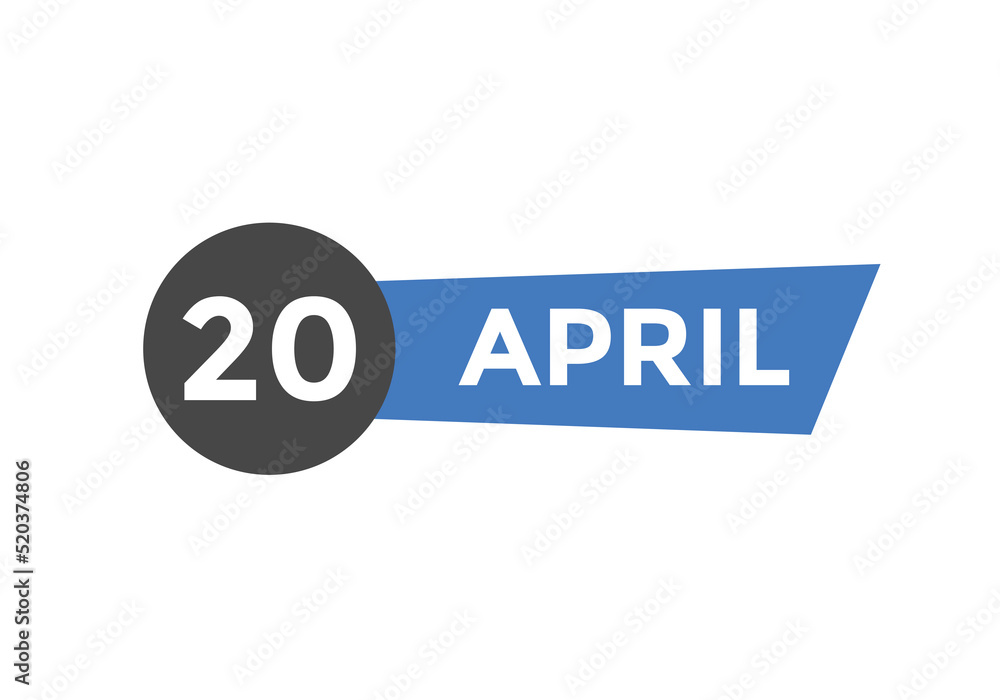 April 20 Calendar icon Design. Calendar Date 20th April. Calendar template 
