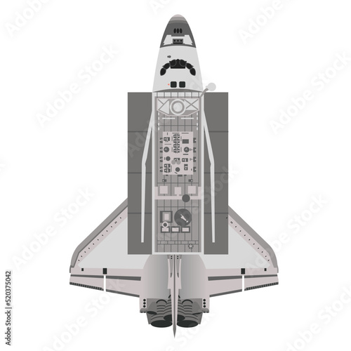 Space Shuttle with open cargo bay  isolated on white background. Vector illustration.
