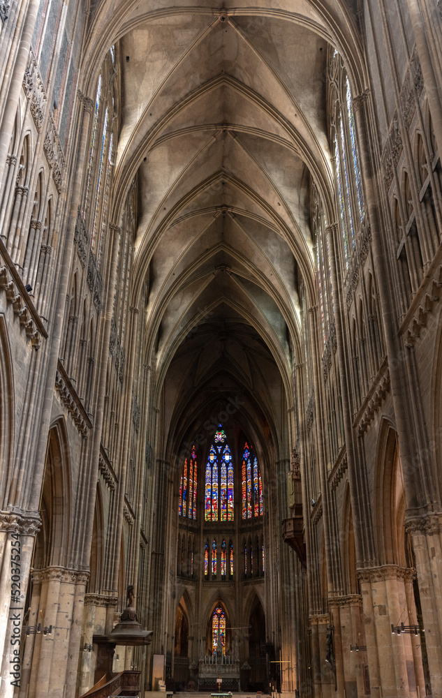 Central nave of the cathedral and the western canopy of Saint-Etienne Cathedral in Metz