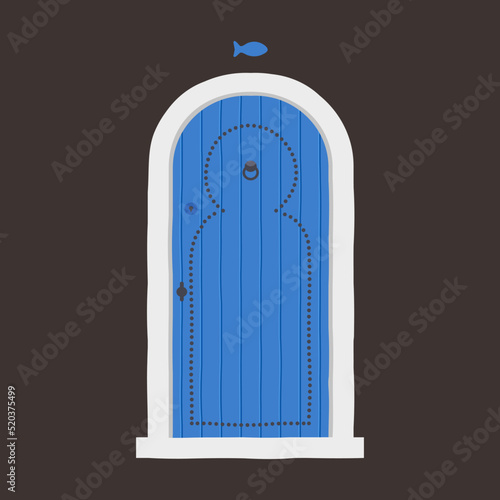 Old Tunisia blue door. Vector illustration.