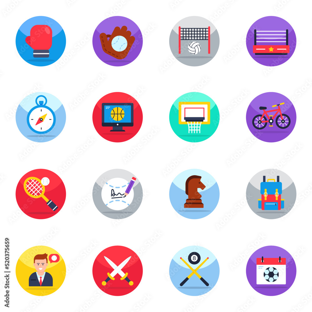 Pack of Sports Equipment Flat Icons
Pack of Sports Equipment Flat Icons
