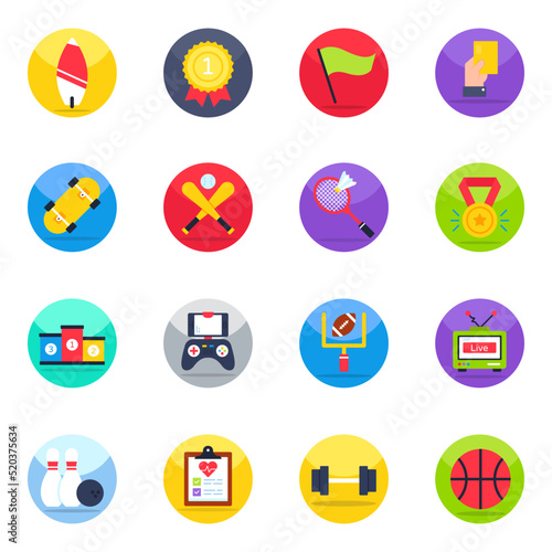 Pack of Sports Tools Flat Icons

