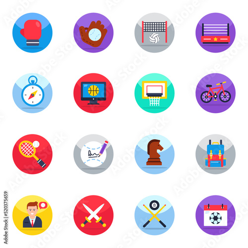 Pack of Sports Equipment Flat Icons