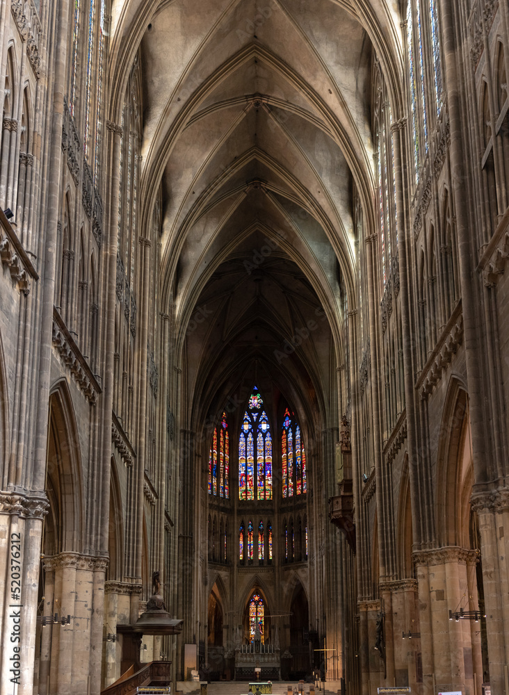 Central nave of the cathedral and the western canopy of Saint-Etienne Cathedral in Metz