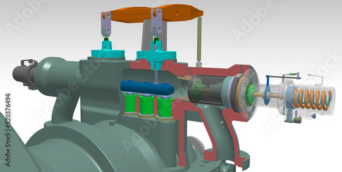 main stop valve steam turbine 3D illustration photo
