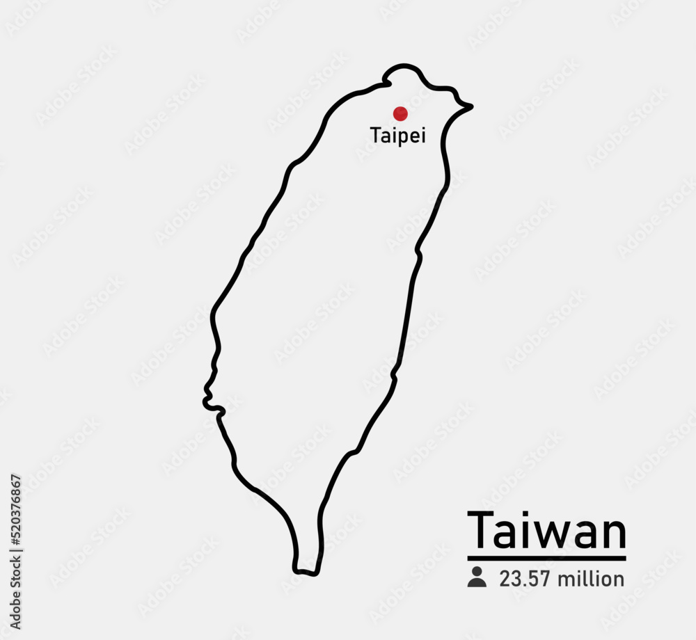 Contour vector map of Taiwan. Population of a Taiwan. Minimalistic map