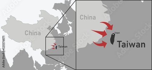 Taiwan, province map, China vector map illustration isolated on background. Editable China map vector. Concept of China war with Taiwan. China invasion. 