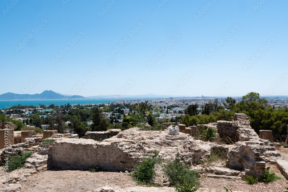 View of the ancient remains of Carthage and the mediterranean, Tunis, Tunisia View of the ancient remains of Carthage and the mediterranean, Tunis, Tunisia