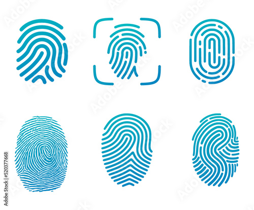 Set of six blue fingerprints