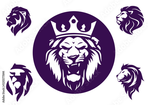 Set of five lion head silhouettes for emblem