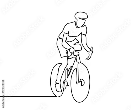 Single continuous line drawing young professional businessman riding bicycle to his company. Bike to work, eco friendly transportation concept. Trendy one line draw design graphic vector illustration