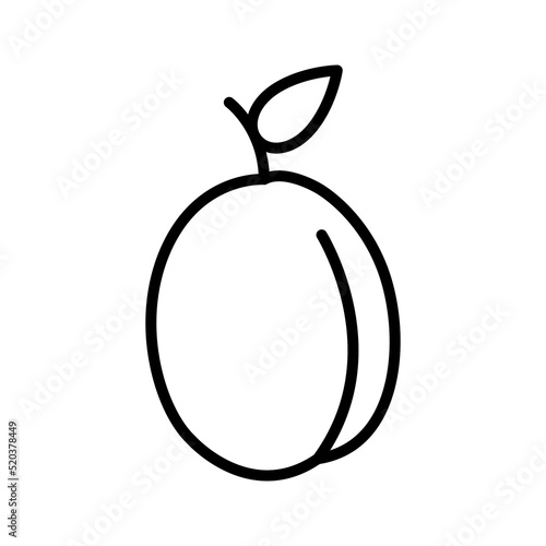 Plum icon. Prunes. Plum with leaf. Vector illustration.