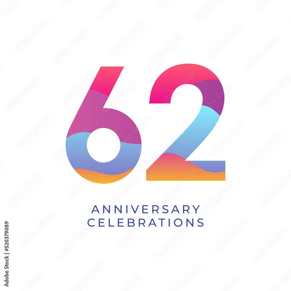 62 year anniversary design template. vector template illustration Stock