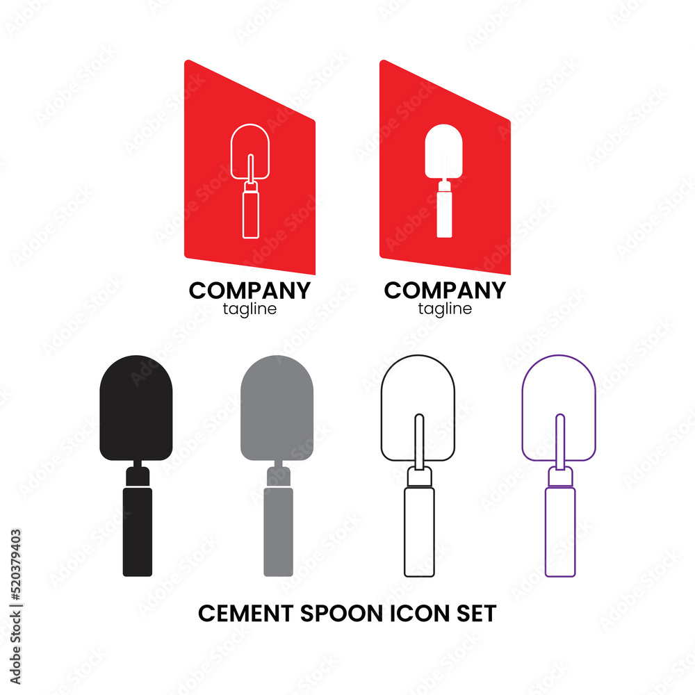 Cement Spoon Icon Set Flat Cement Spoon Icon Set Flat