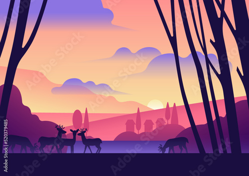 Vector illustration with autumn landscape.