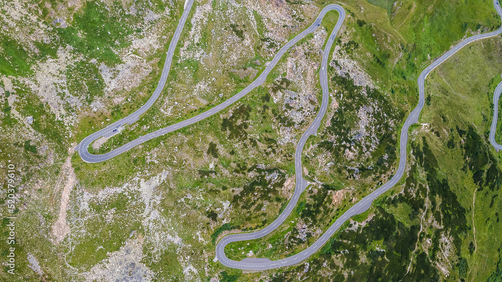 Roads, Central Eastern Alps - Austria-panorama view with the most beautiful alpine road in Austria-Großglockner, aerial drone view