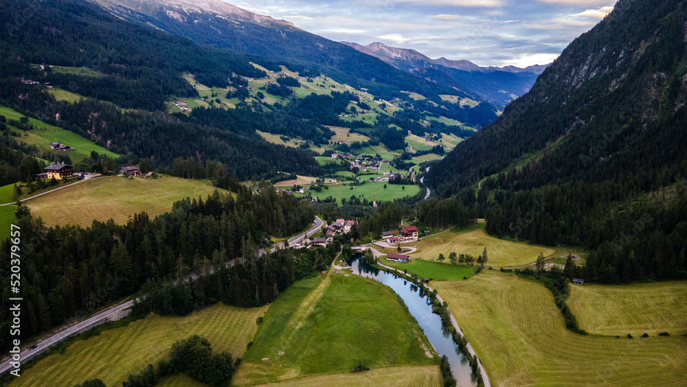 Aerial Drone View Chruch Heiligenblut town in Austria