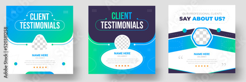 Customer feedback testimonial social media post web banner template. client testimonials social media post banner design template with green color