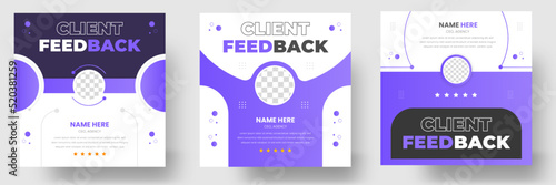 Customer feedback testimonial social media post web banner template. client testimonials social media post banner design template with purple color