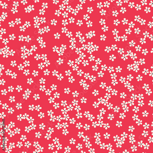 Obraz na płótnie Floral seamless pattern with cute small white flowers on red background. Ditsy print for fabric, textile, baby clothes, bed linen. w salonie