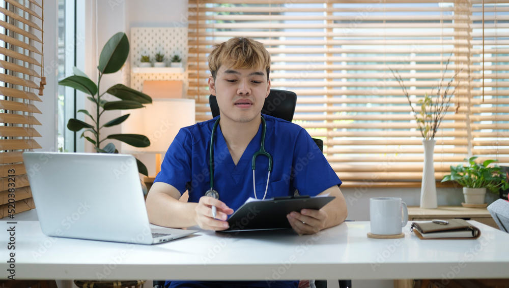 Smiling doctor or nurse with stethoscope working at hospital. Medicine, technology and healthcare concept.