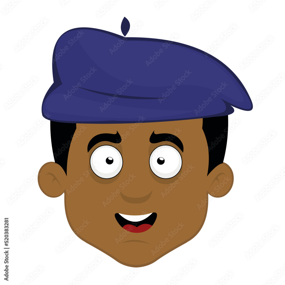 Vector illustration of a cartoon man face with a blue beret