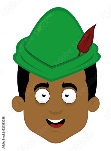 Vector illustration of a cartoon man's face with a happy expression and a robin hood hat