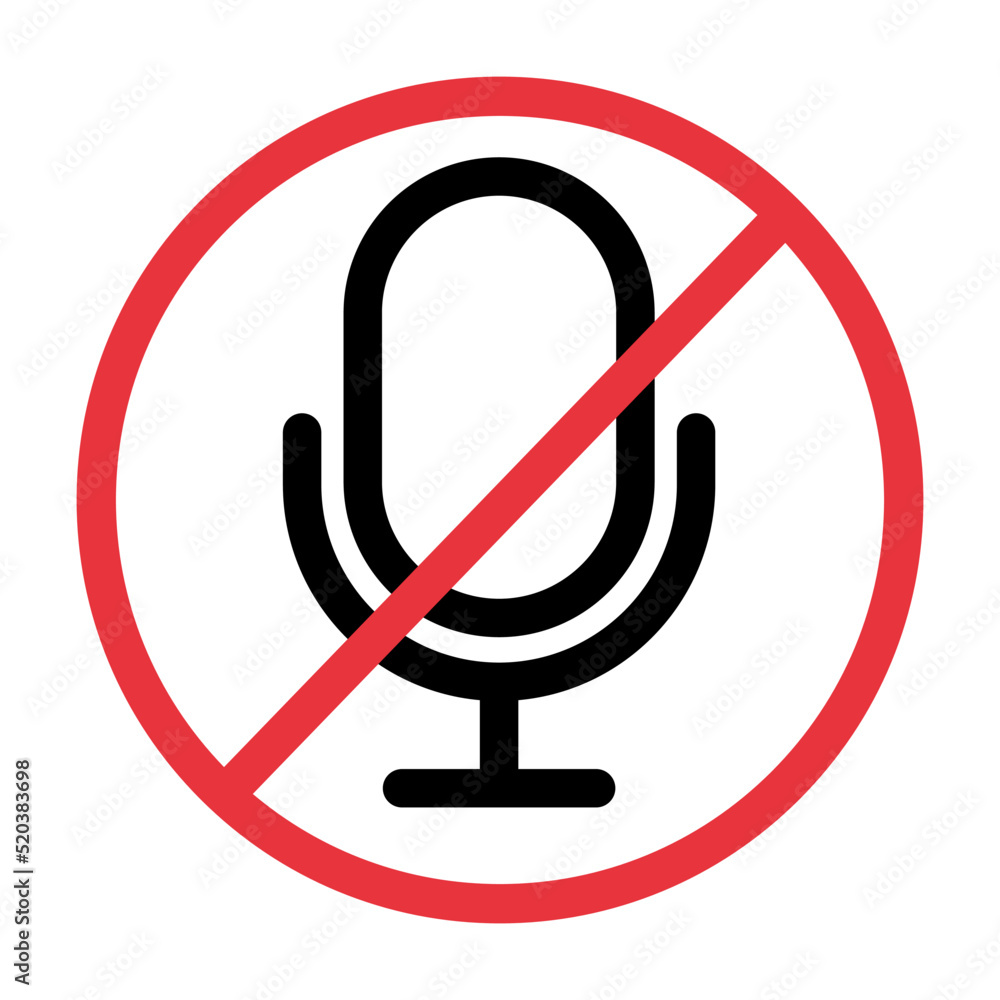 Red prohibit sign and microphone mute icon. Vector. Red prohibit sign and microphone mute icon. Vector.