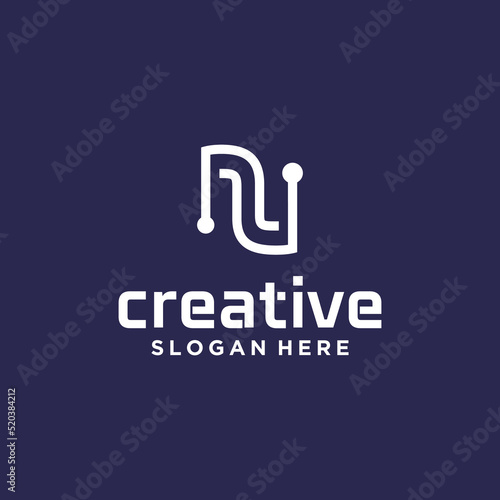 Creative n technology logo set minimalist trendy letter n shape logo creative geometric sign logo