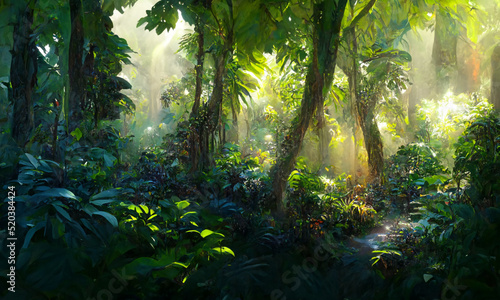 beautiful tropical jungle forest  lush vegetation digital background