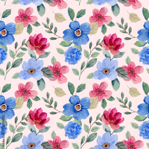 Wallpaper Mural beautiful blue and pink floral watercolor seamless pattern Torontodigital.ca