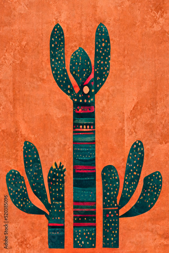 Abstract Aztec Inspired Cactus Illustration