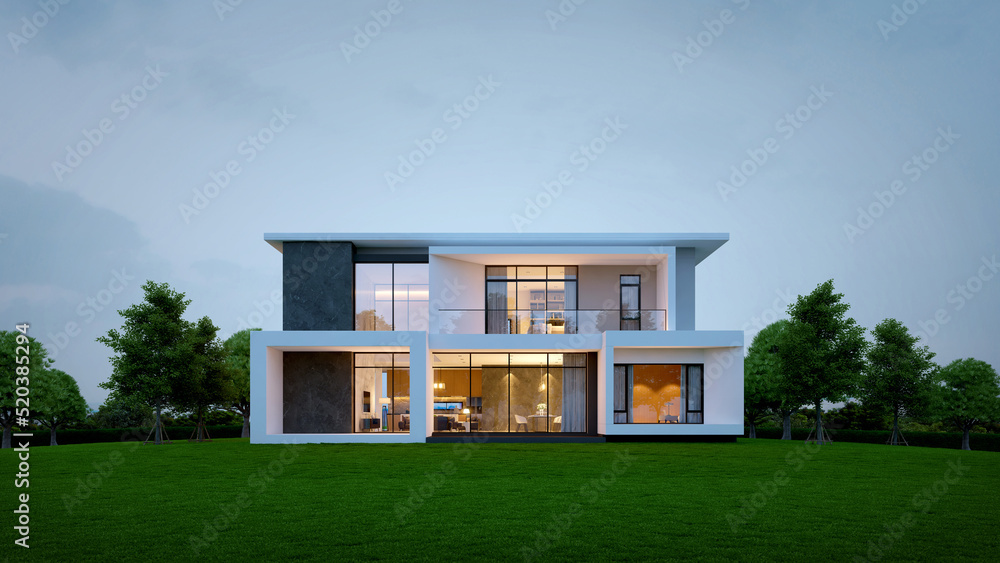 Modern House Exterior Evening View With Interior Lighting 3d Rendering   1000 F 520385294 JLXCA6XOA4MBDvAkcS03Cyi9ymH2v8rs 