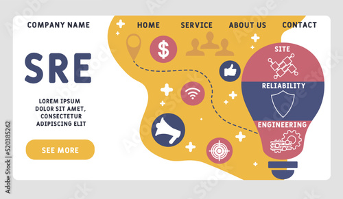SRE - Site Reliability Engineering acronym. business concept background. vector illustration concept with keywords and icons. lettering illustration with icons for web banner, flyer, landing pag