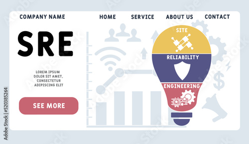 SRE - Site Reliability Engineering acronym. business concept background. vector illustration concept with keywords and icons. lettering illustration with icons for web banner, flyer, landing pag