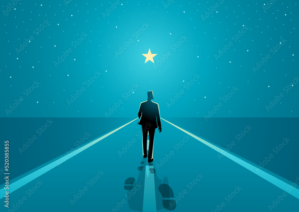 Ταπετσαρία Man walks on the boundless road to the bright star