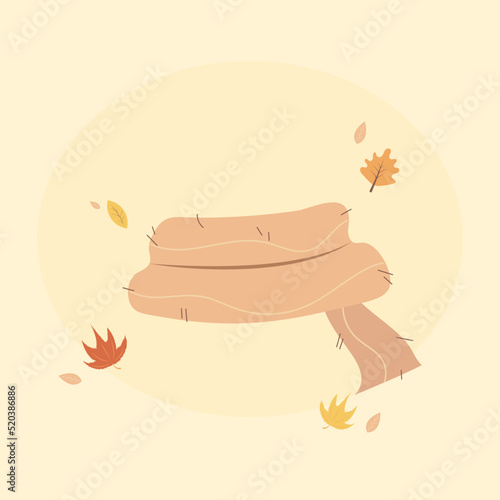Simple pink warm knitted scarf icon . Cozy and cute autumn clothes with leaves for cold weather. Home, holiday, fall aesthetic and elements. Flat style vector illustration