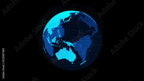 3D Digital orbital earth in cyberspace showing concept of network technology . Hologram of globe sphere graphic connect to internet presents global communication and connection network . 3D render . photo